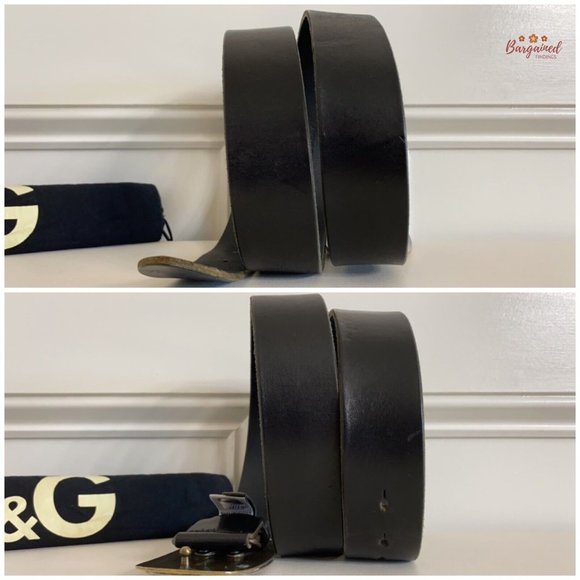 Authentic Dolce & Gabbana Black Leather Gold/Silver D&G Logo Buckle Belt 105/42 - Picture 9 of 13